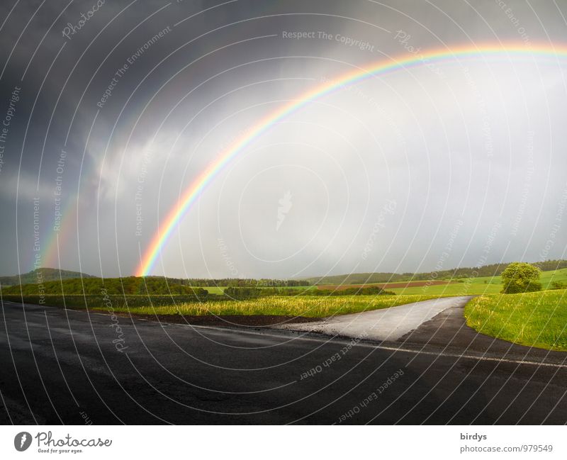 promise Landscape Elements Storm clouds Horizon Summer Meadow Street Lanes & trails Road junction Rainbow Prismatic colors Esthetic Exceptional Fantastic