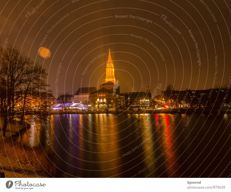 Kiel skyline with town hall tower at night Nature Night sky Winter Tree Pond Lake Town Capital city Port City Downtown Skyline City hall Landmark