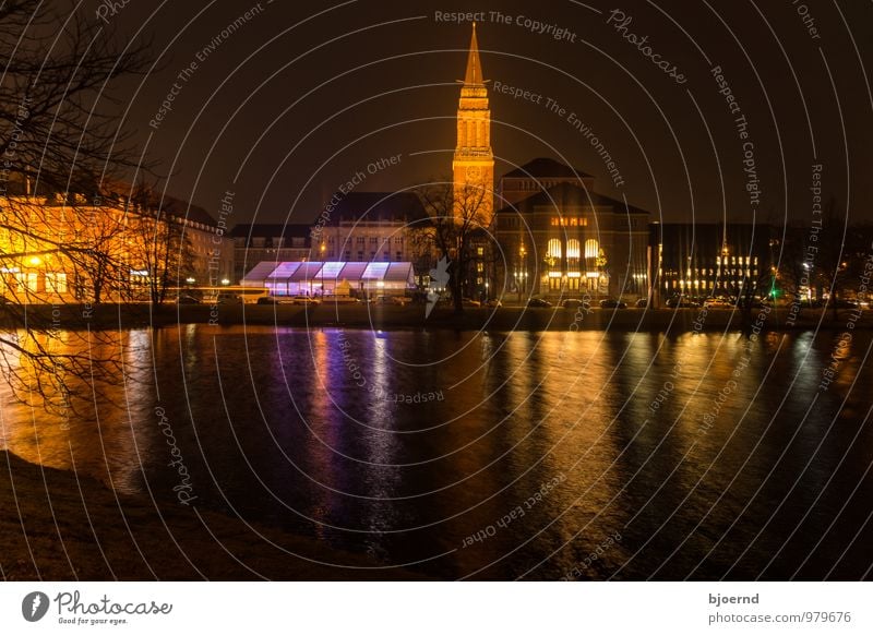 Kiel skyline with town hall tower at night Nature Night sky Winter Lakeside Pond Town Capital city Port City Downtown Skyline City hall Landmark City hall tower