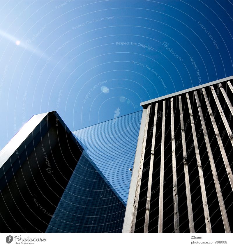 L.S.W III Building Wall (building) Reflection Pattern Geometry Style Minimal Simple Modern noise barrier Construction site Glass Glas facade Sky Blue Metal Line