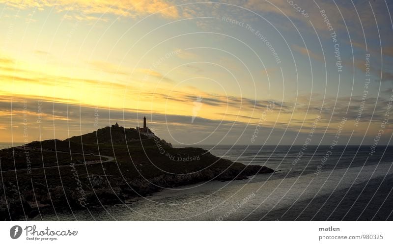 End of the world IV Nature Landscape Water Sky Clouds Horizon Sunrise Sunset Weather Beautiful weather Ocean Lighthouse Blue Brown Yellow Current Galicia