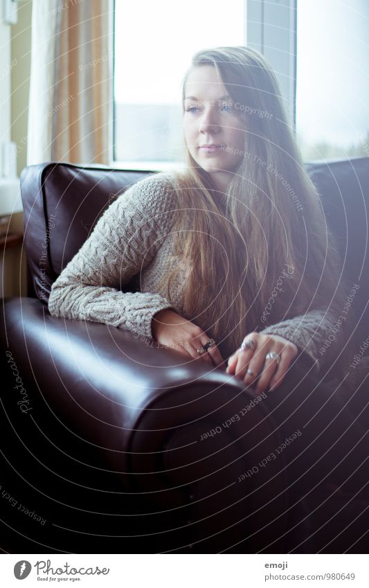 cozy. Feminine Young woman Youth (Young adults) 1 Human being 18 - 30 years Adults Sofa Beautiful Colour photo Interior shot Day Shallow depth of field