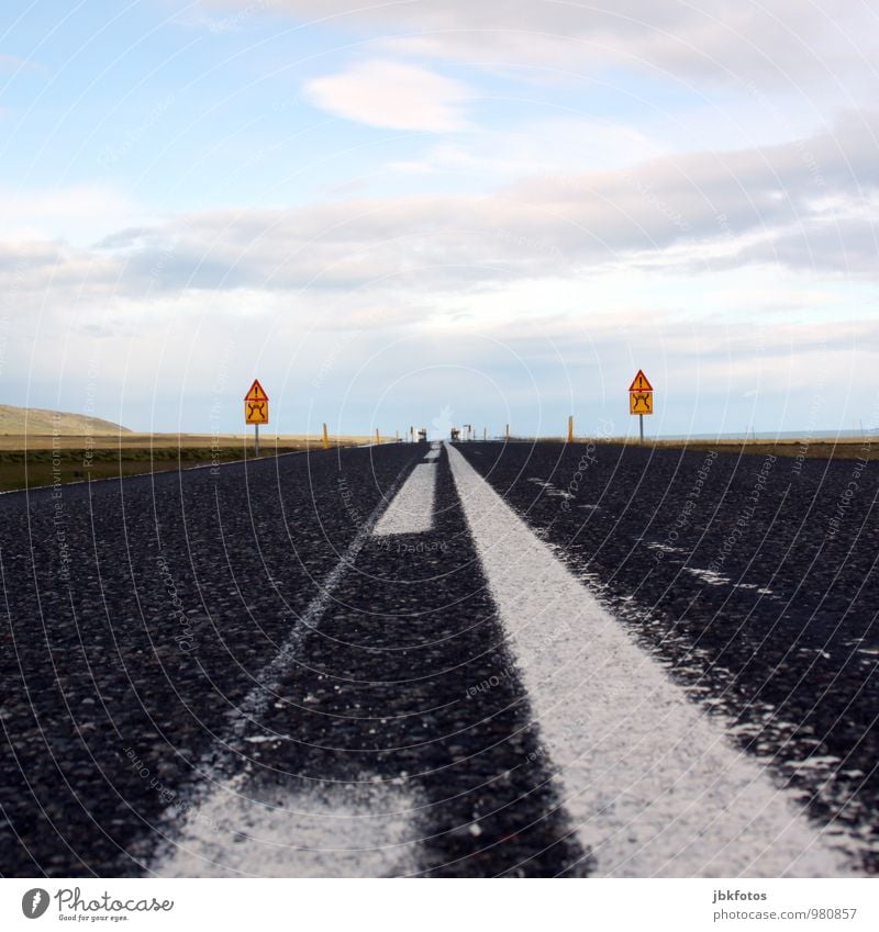 HAPPY HOLIDAYS / EINBREIÐ BRÚ Environment Nature Landscape Iceland Europe Transport Traffic infrastructure Motoring Street Bridge Original street sign Asphalt