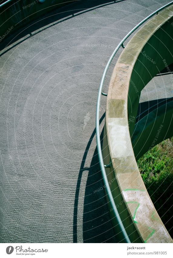 curved pedestrian bridge made of prestressed concrete in detail Bridge Bridge railing Concrete Semicircle Spiral Tall Above Gloomy Symmetry Lanes & trails