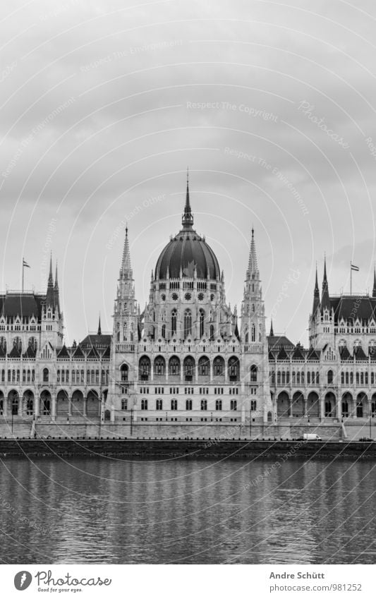 Budapest Town Old Országház Hungarian Parliament Building Black & white photo