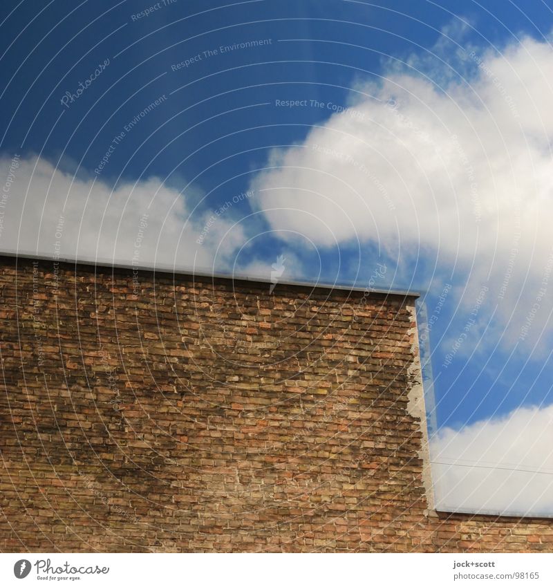 Slices of paste Clouds Facade Brick Sharp-edged Above Gloomy Fire wall Anonymous Kreuzberg Reaction Simple Detail Abstract Structures and shapes Reflection