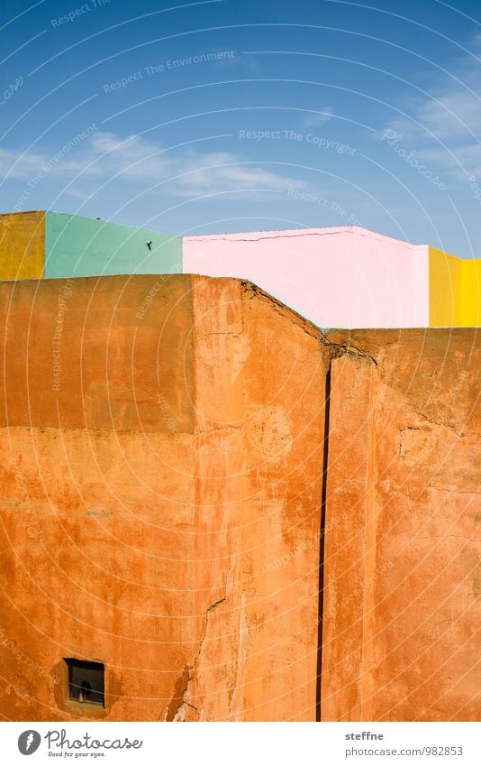 Colourful Sky Beautiful weather Wall (barrier) Wall (building) Esthetic Marrakesh Clay wall Orange Graphic Wellness Vacation & Travel Near and Middle East