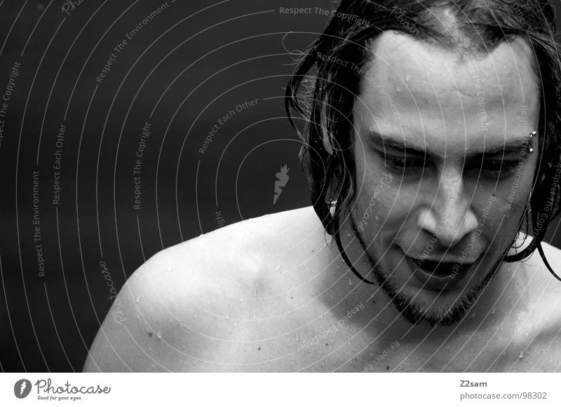 kuddl goes swimming Swimmer (professional sportsman) Wet Refreshment Summer Long-haired Man Masculine Upper body Portrait photograph Strand of hair Piercing