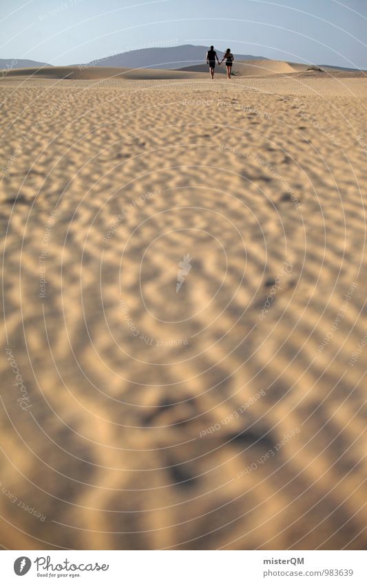 Lonely together. Art Esthetic Contentment Lovers Display of affection Loving relationship Together Attachment Desert Sand Tracks Walking Far-off places Life