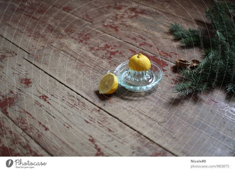 old but beautiful 3 Food Old Lemon Lemon squeezer walnut shells Fir branch Green Yellow Christmassy Christmas & Advent Herbs and spices Colour photo