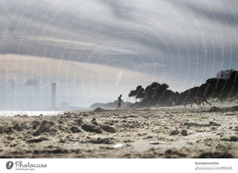 beach dream Italy Vacation & Travel Beach Clouds Tuscany Playing Ocean Environmental pollution Sand Industrial Photography Smoke beach ball doom mood Dirty