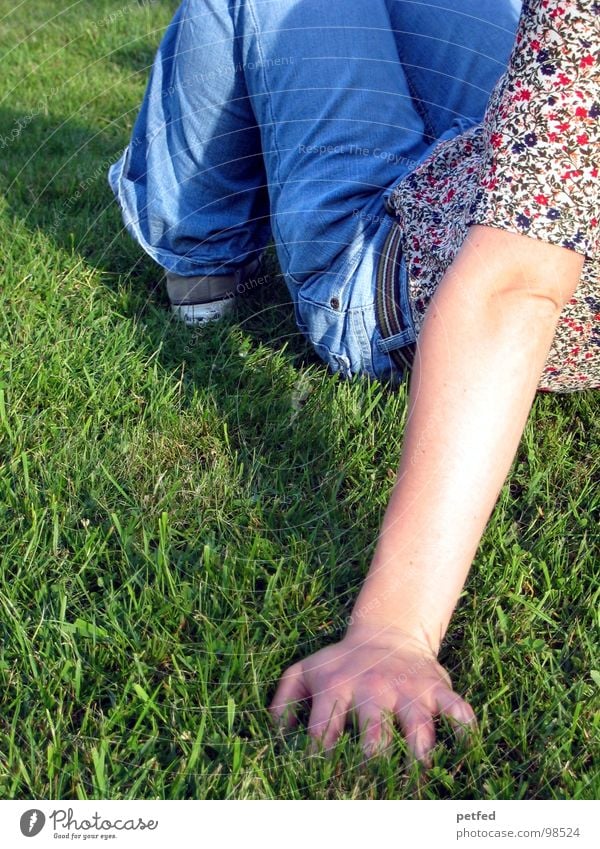 rest Grass Pants Green Flower Chucks Belt Calm Relaxation Hand Fingers Footwear Gray Environment Summer Spring Arm Jeans Blue Bundle All Star Human being Joy