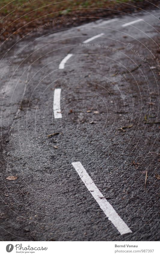 Uffbasse! Transport Traffic infrastructure Cycling Street Lanes & trails Signs and labeling Road sign Gray White Dirty Wet Autumnal Curve Narrow Divide