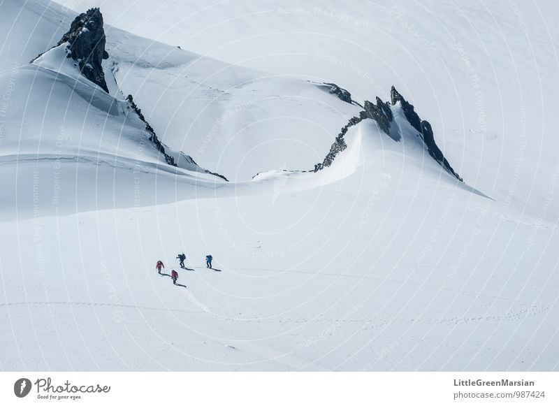 Ascent Adventure Winter Snow Mountain Hiking Ice Frost Alps Snowcapped peak Glacier Cool (slang) Beautiful Blue Black White Self-confident Willpower Brave Trust