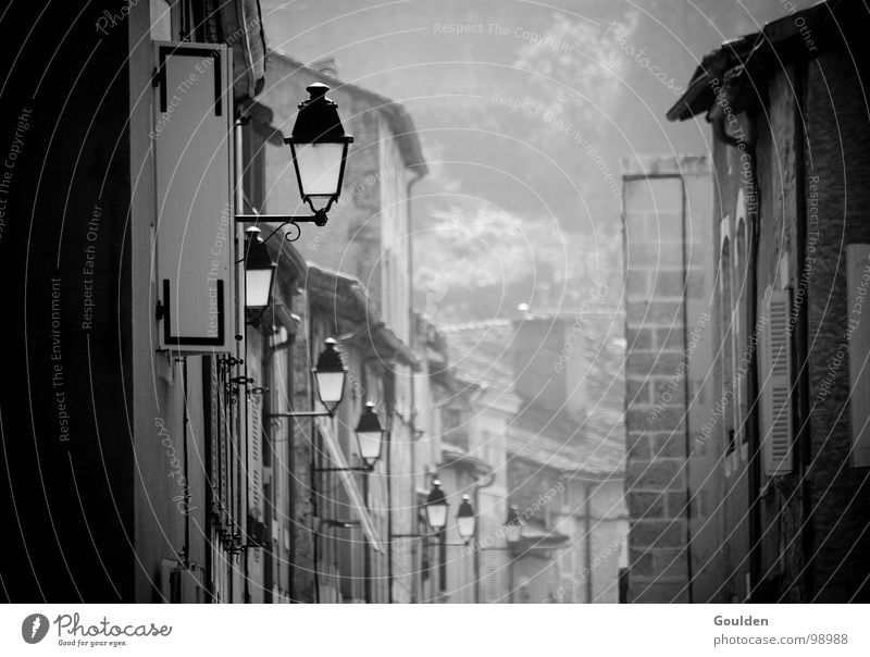 more light! Light Lamp Alley France Electricity Lantern Town Vacation & Travel Calm Awareness Dark Prague Traffic infrastructure Black & white photo Street Old