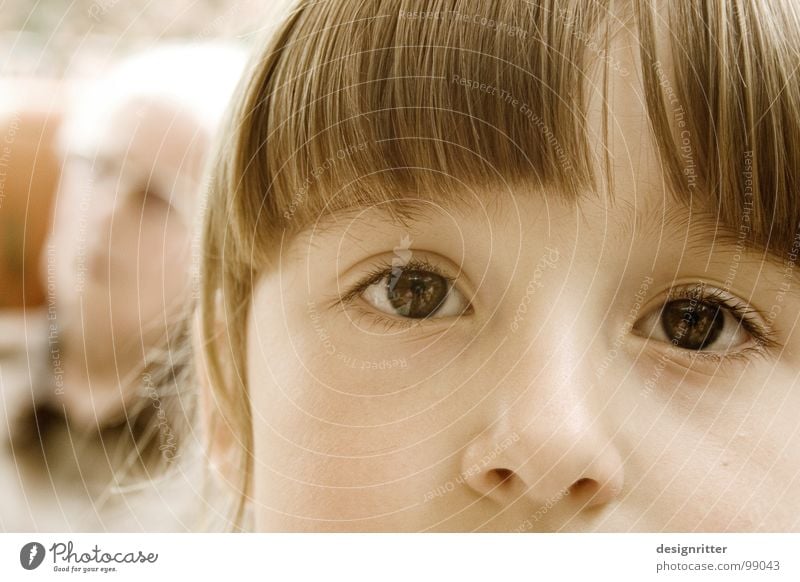 for a while Child Girl Generation Face Eyes Hair and hairstyles Bangs Nose Sadness Face of a child Children's eyes Looking into the camera Partially visible