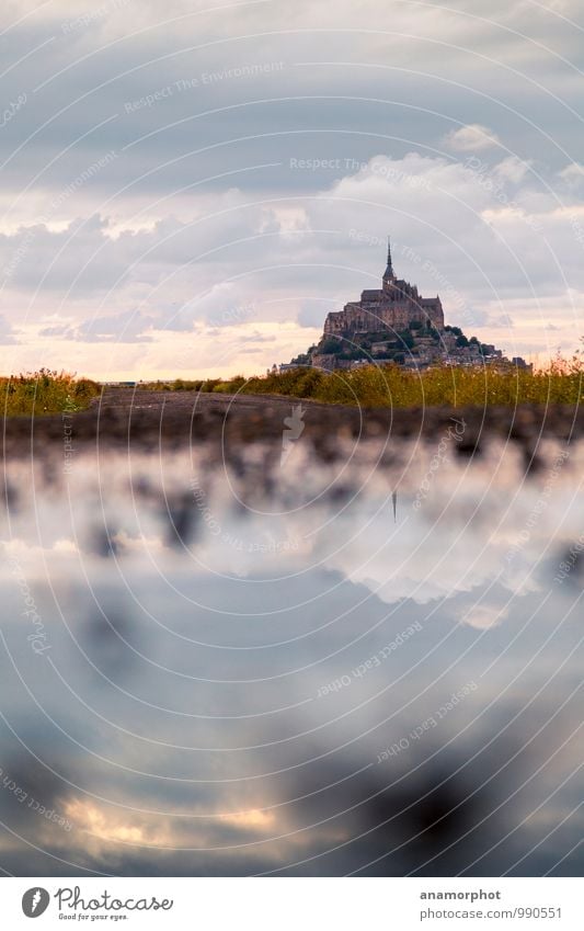 Mont St. Michel in the mirror Landscape Clouds Horizon Sunrise Sunset Summer Mont St.Michel Church Manmade structures Building Architecture Tourist Attraction