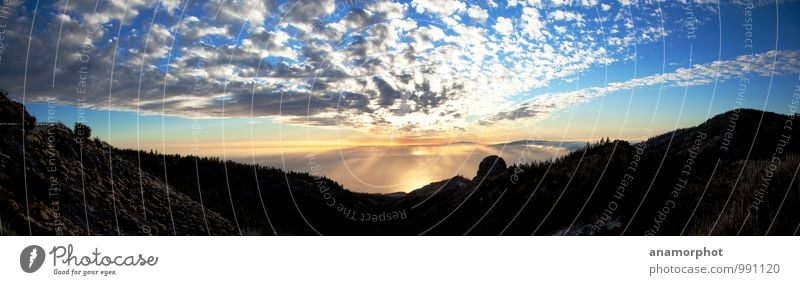 Sunset to La Gomera Vacation & Travel Landscape Earth Sky Clouds Horizon Sunrise Summer Beautiful weather Mountain Ocean Island Emotions Moody Enthusiasm Humble