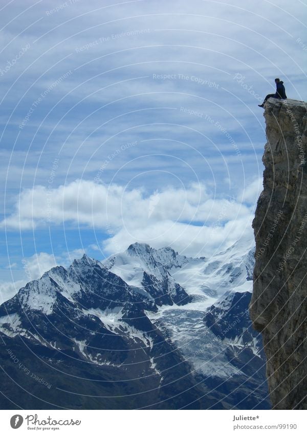 my friend my hero! Brave Vantage point Dream To enjoy Calm Mountain Mountaineering Sky Level Freedom dangle one's legs Beautiful Far-off places Life