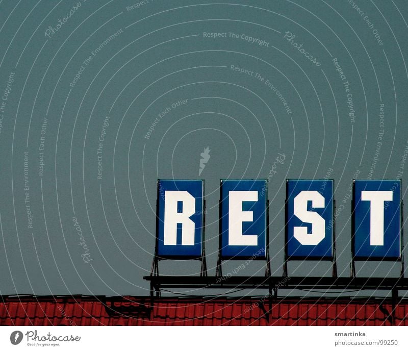 REST Remainder Letters (alphabet) Typography Roof Restaurant Lettering Obscure Characters left leftover Tall Level Above Signs and labeling Sky Write