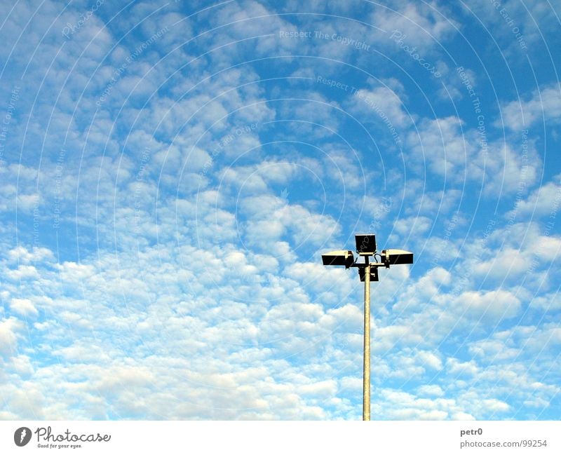 Blue sky mining Parking lot Light Sky Clouds Altocumulus floccus White Lamp Lantern Places Electricity pylon Sun Beautiful weather Lighting Free Freedom