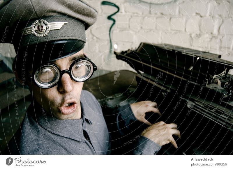 Karl - Oh shock, typed wrong! Air force Baseball cap Eyeglasses Clerk Typewriter Typing Soldier Stupid Carneval glasses Doofus Freak Happiness Friendliness