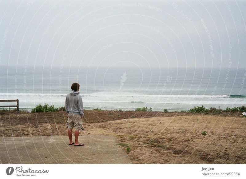 the lonesome man Horizon Loneliness Ocean France Vacation & Travel Beach Coast Far-off places Water Think vieux Morning