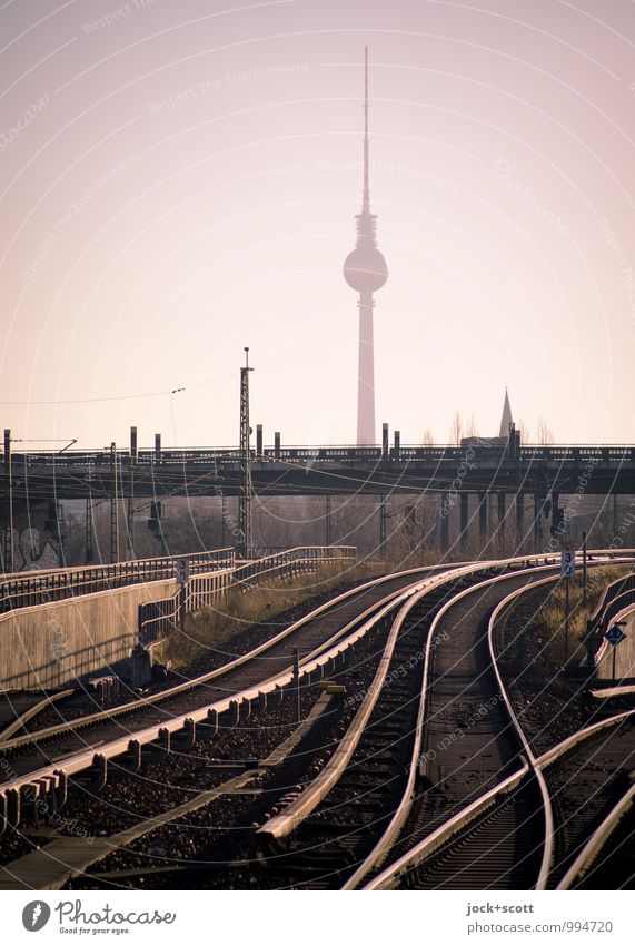 inaudible tactless Sky Prenzlauer Berg Bridge Landmark Berlin TV Tower Commuter trains Railroad system Free Glittering Inspiration Network Infrastructure