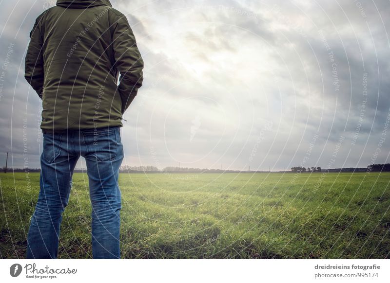 View of the country Human being 1 Environment Nature Landscape Clouds Storm clouds Horizon Sunlight Spring Autumn Winter Weather Bad weather Gale Meadow Field