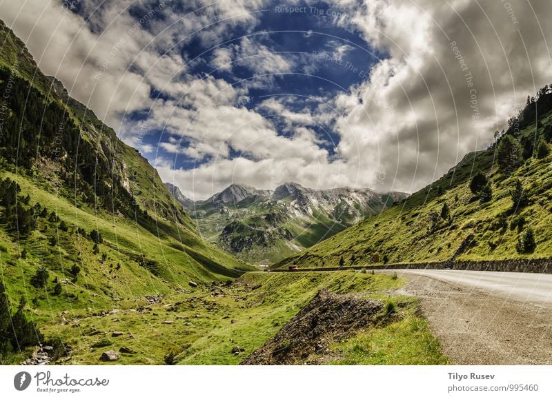 Road Trough The Pyrenees Mountains Beautiful Vacation & Travel Winter Environment Nature Landscape Sky Clouds Hill Places Street Natural Green White Colour