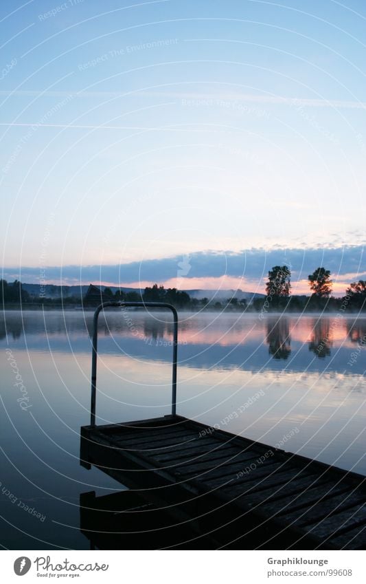 Quiet morning. Cold Pure Fresh Lake Harmonious Reflection Morning Calm Water Sky Landscape Nature landing stage Dawn equilibrium Digital photography canon 350 D