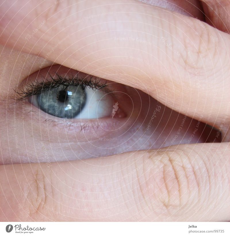 game of hide-and-seek Face Human being Woman Adults Eyes Hand Fingers Blue Eyelash 2 faces eye lashes finfers two Looking